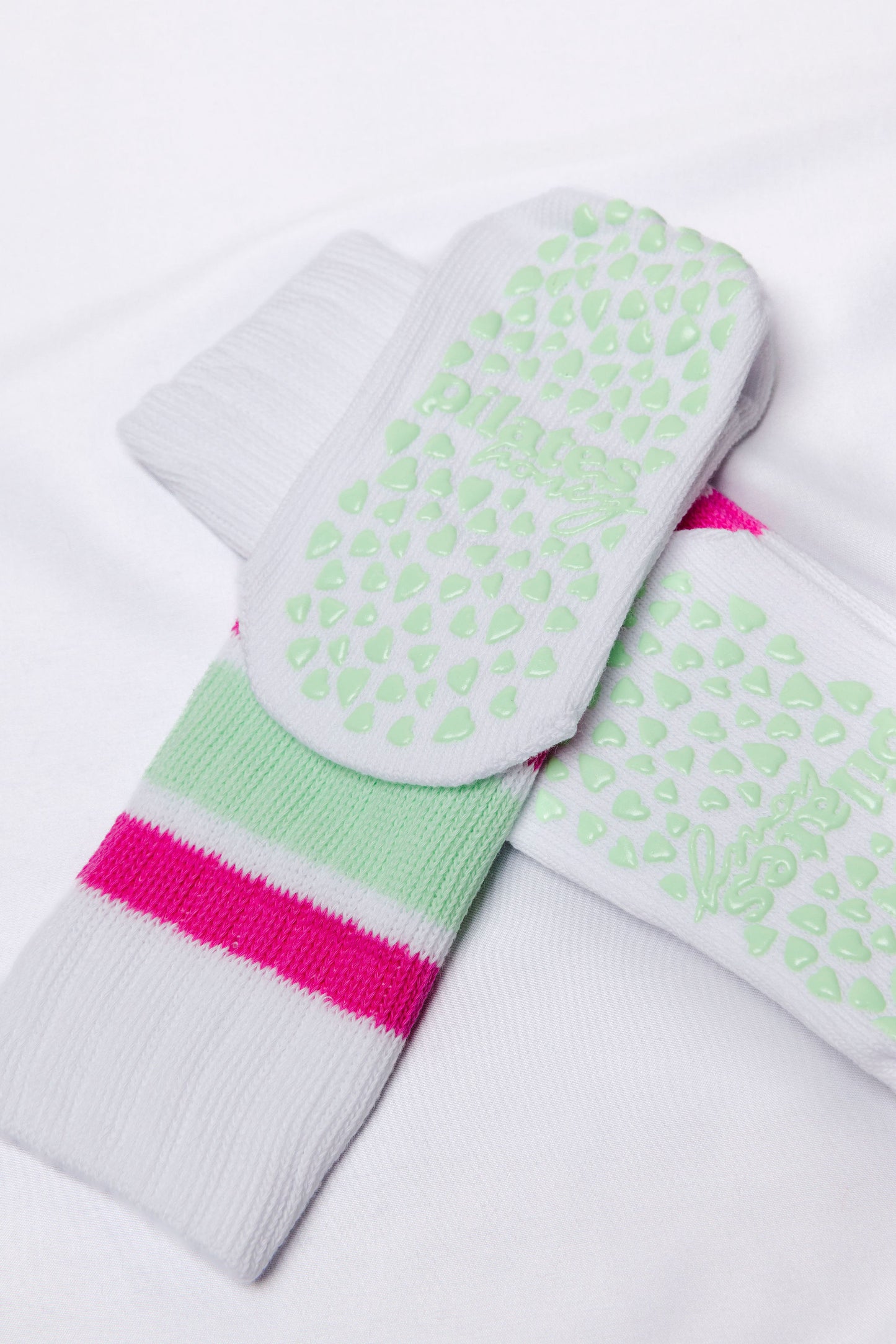 Mint & Pink Stripe Scrunch Grip Socks