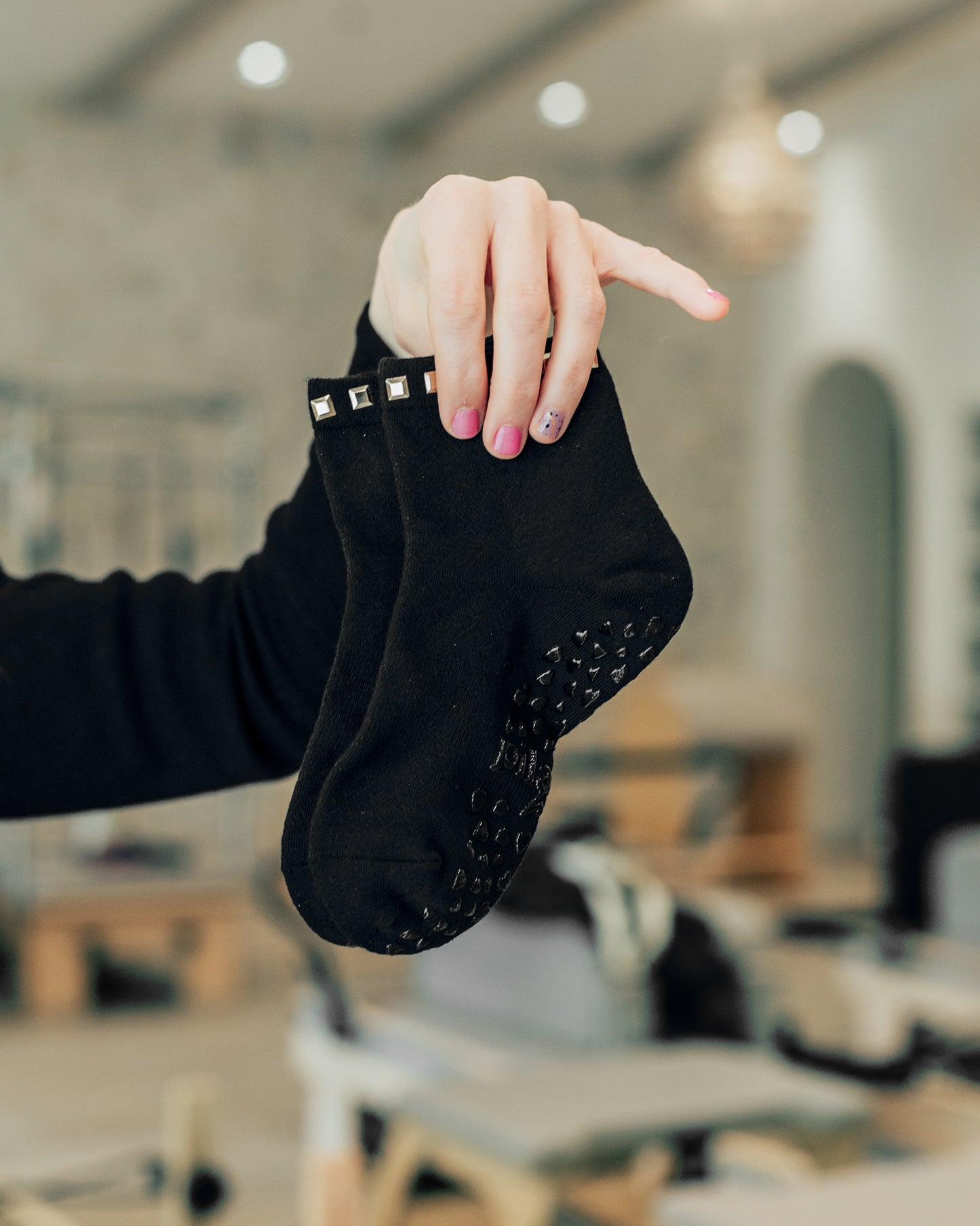 Black Studded Ankle Grip Sock